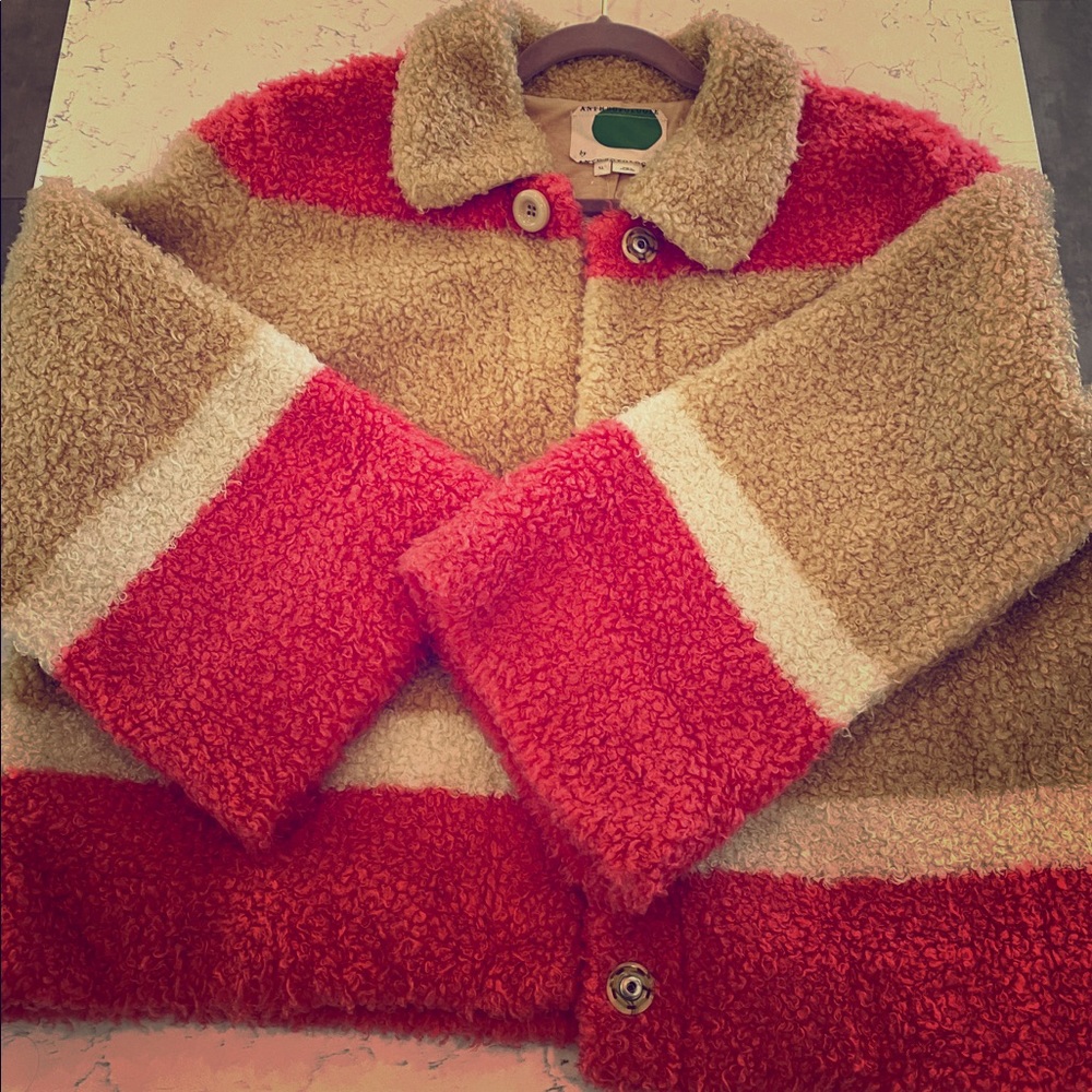 Anthropologie Pink/Tan Colorblocked Sherpa
